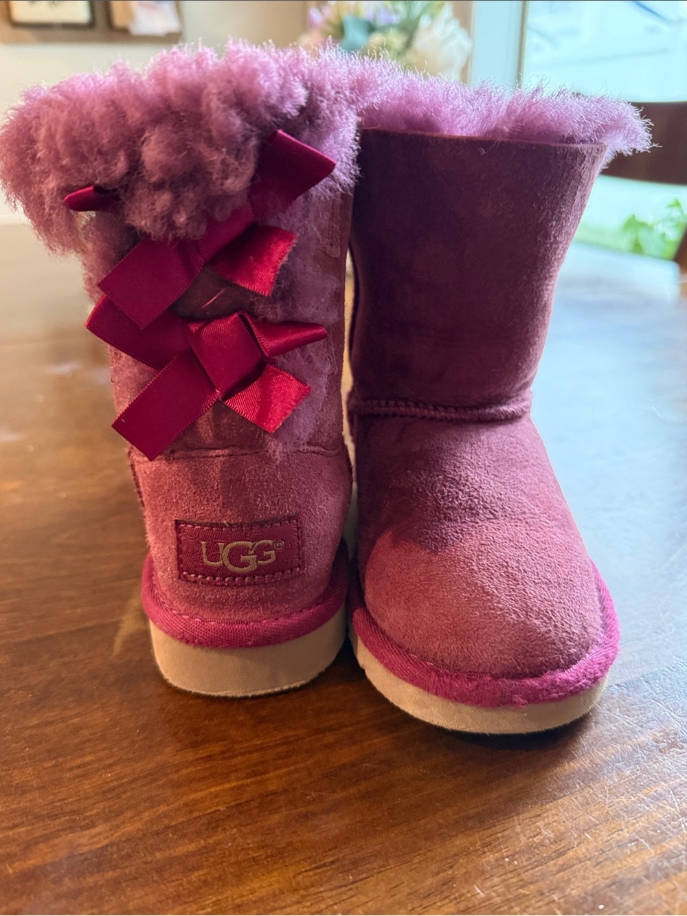 UGG Kids Suede Boots with Purple Shearling Trim